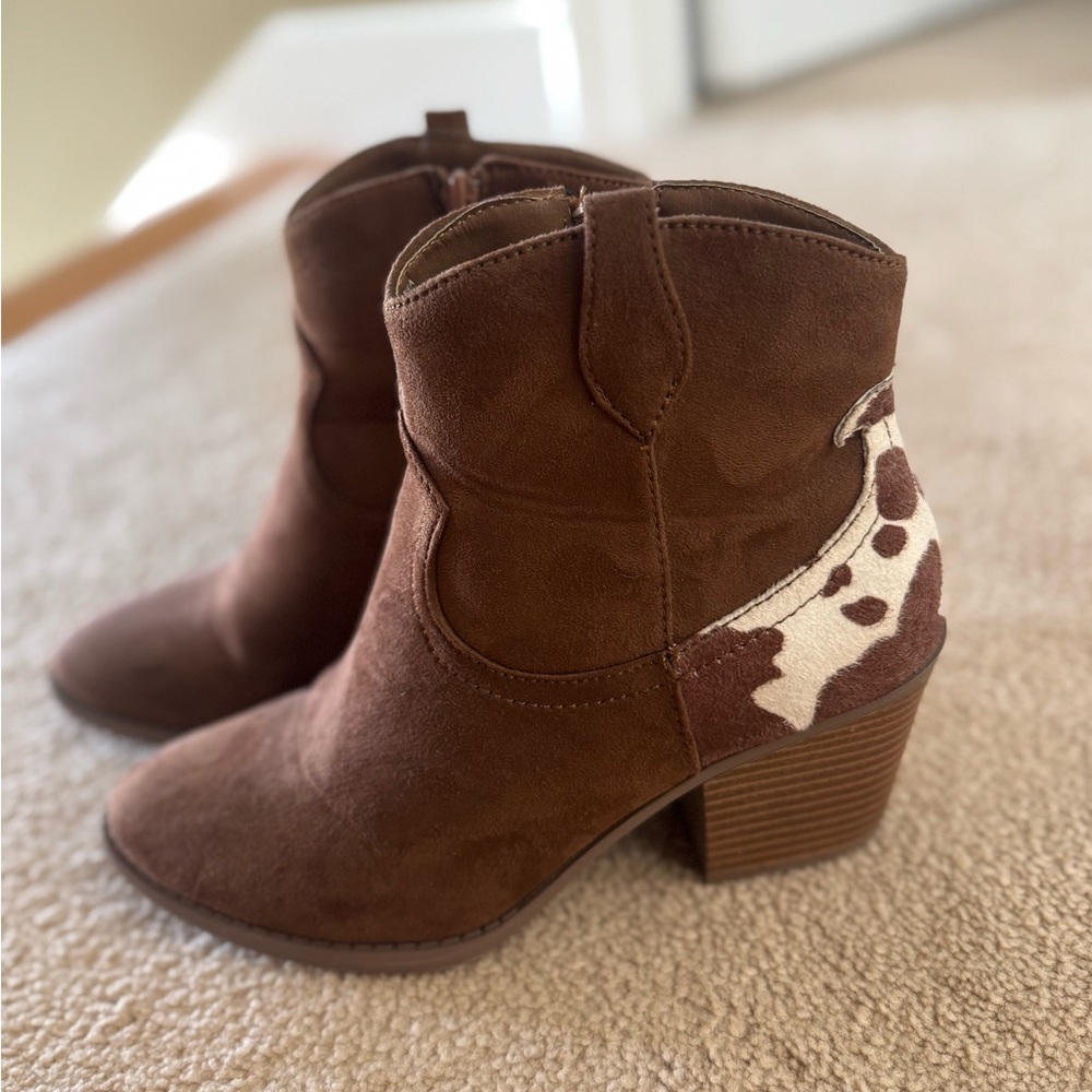 Sugar Brown and White Ankle Booties with Western Flair